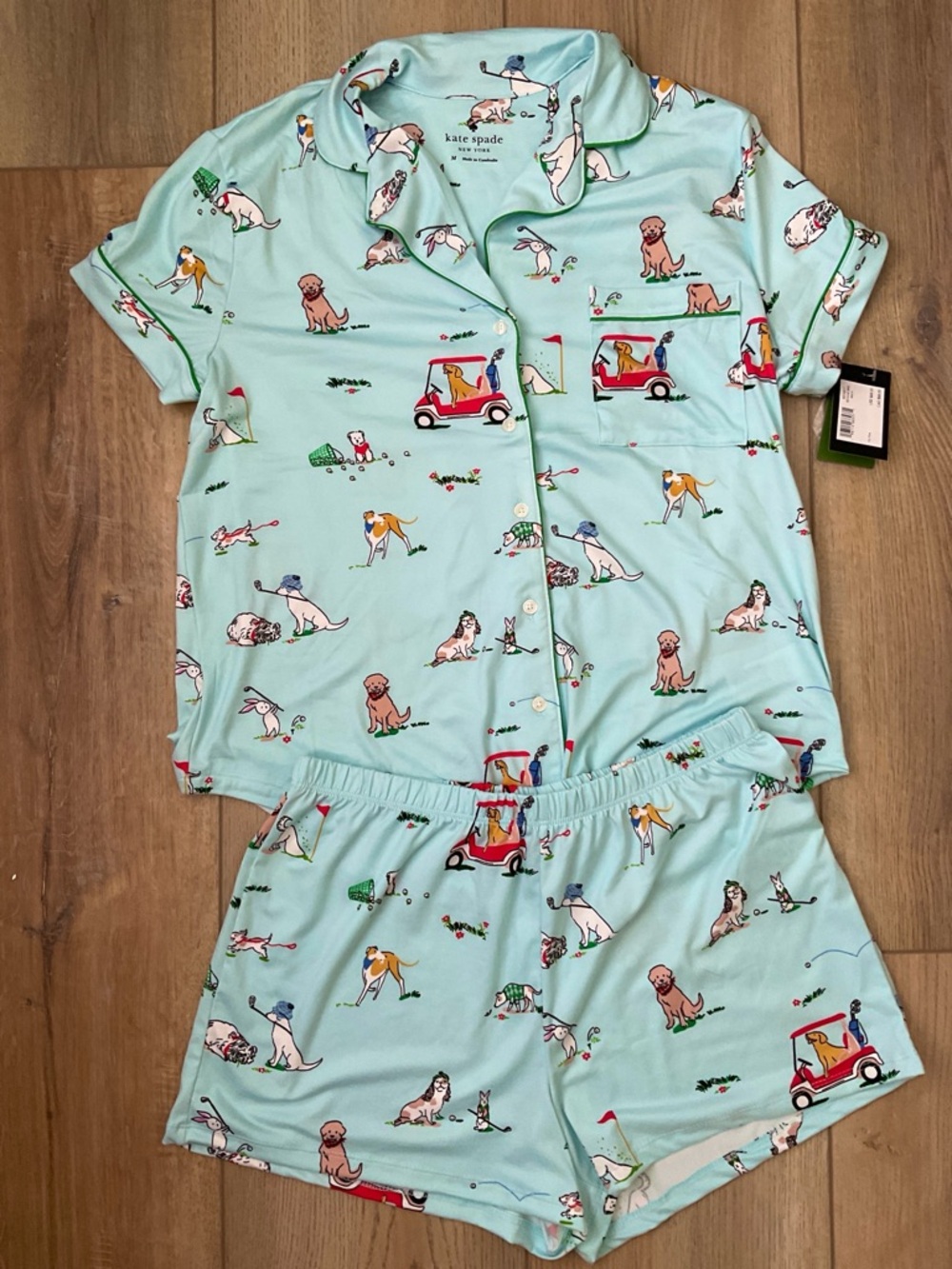 NWT Kate Spade Dog Golf Themed Short Sleeve Shorty Pajama Set Size L Whimsical - Picture 4 of 13
